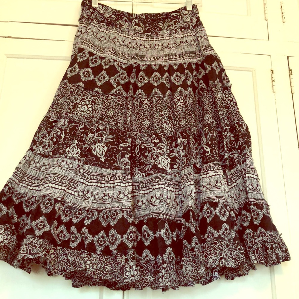 Cotton black and white BOHO skirt